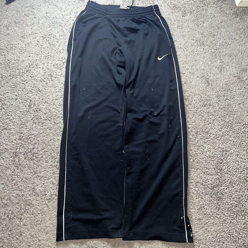 Nike Basketball Track Pants‎ Men’s Size L Y2K Baggy Open White Stripe Distressed